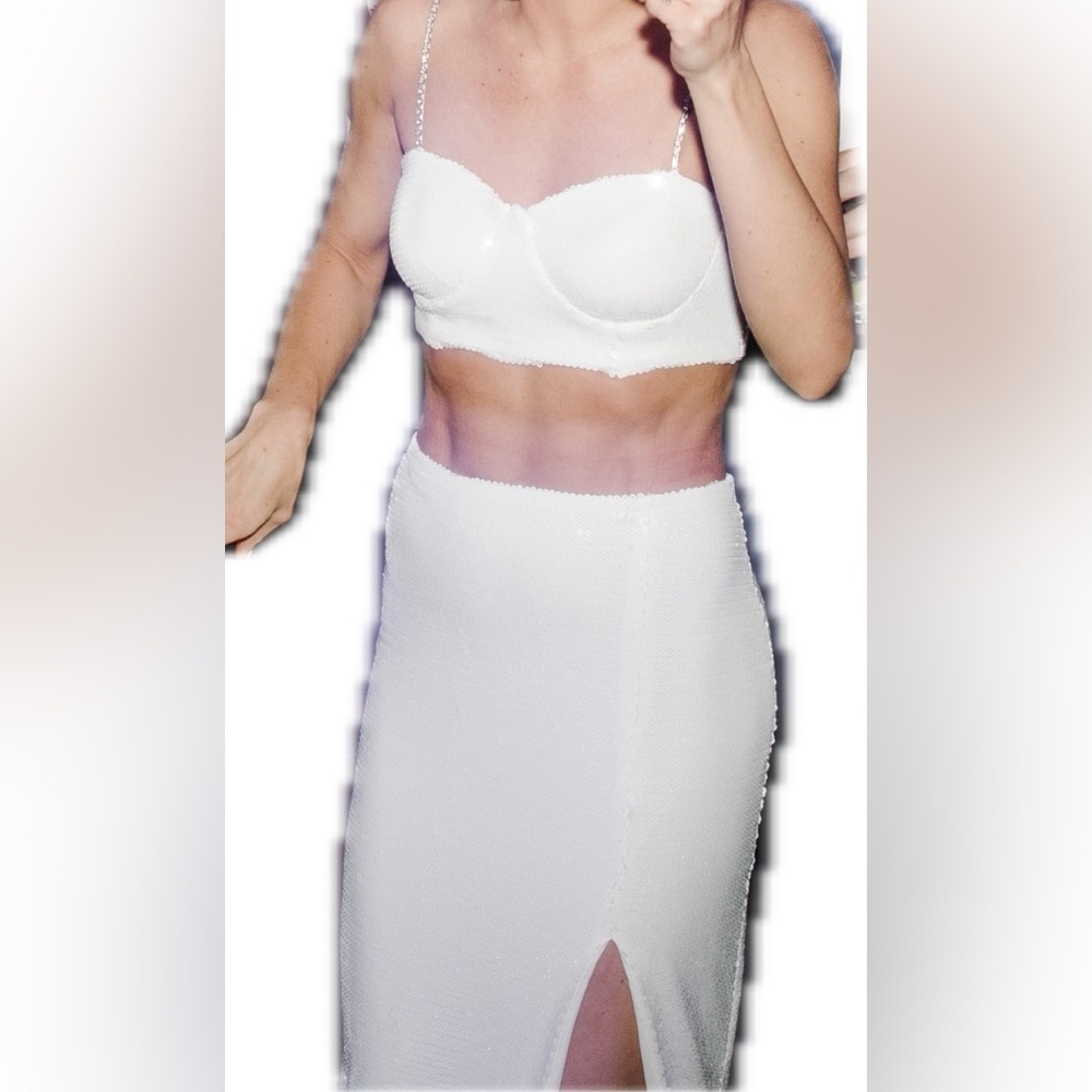 DANARYS NEW YORK bridal set party sequins white top and skirt size 00 women’s - Picture 8 of 14
